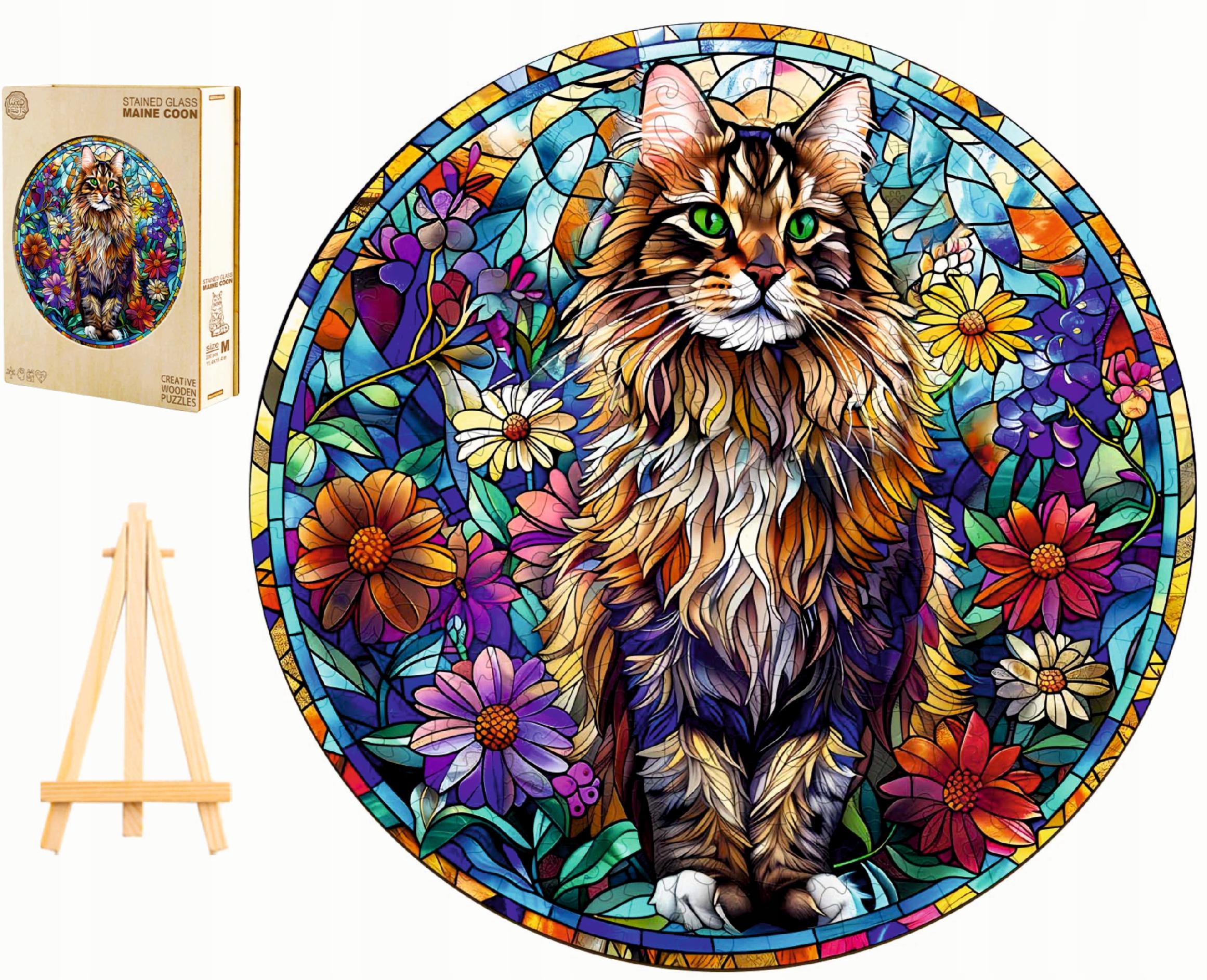 VEĽKÉ DREVENÉ PUZZLE 300 KUSOV MAINE COON VITRÁŽ V DREVENEJ KRABIČKE